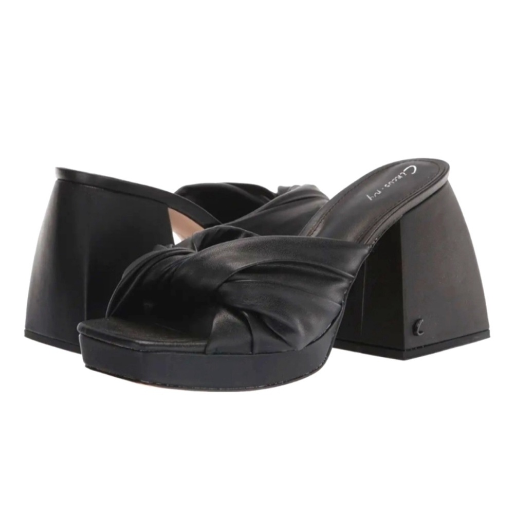 Circus by Sam Edelman Black Knotted Leather Block Heel Mules